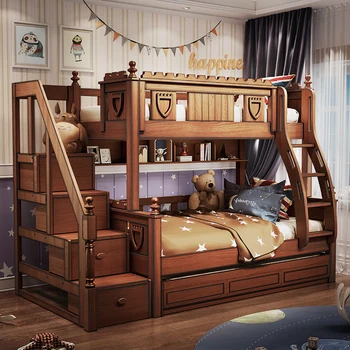 высокая и низкая кровать из цельного дерева полностью из цельного дерева вверх и вниз деревянная кровать двухъярусная кровать материнская кровать двухэтажная детская кровать 2
