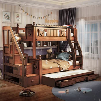 высокая и низкая кровать из цельного дерева полностью из цельного дерева вверх и вниз деревянная кровать двухъярусная кровать материнская кровать двухэтажная детская кровать 3