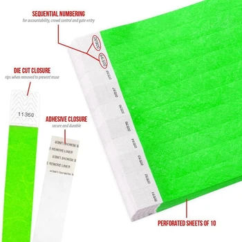Горячие бумажные браслеты 1000 шт, Неоновые браслеты для мероприятий, цветные браслеты, водонепроницаемые бумажные клубные нарукавники (зеленые) 3