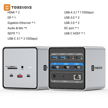 Док-станция USB C с Двойным Монитором и Блоком Питания Мощностью 150 Вт USB3.1 SD/TF Gigabit Ethernet HDMI DP Порт КОНЦЕНТРАТОР для Ноутбука с Windows