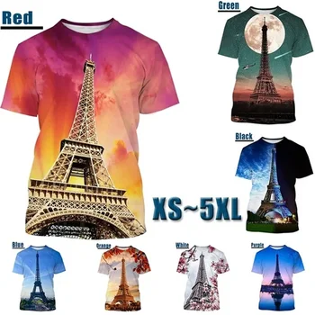 Европа, Париж, Эйфелева башня, футболка для мужчин, женская мода, Летние повседневные футболки с 3D-принтом, топы с коротким рукавом, мужские футболки оверсайз.