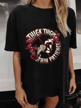 Женская базовая модная летняя футболка с рисунком черепа 90-х, черная футболка из 100% хлопка, милая повседневная универсальная футболка с короткими рукавами. 1