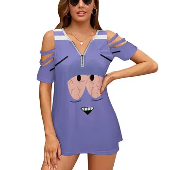 Женская футболка Towelie, новые модные футболки с принтом на молнии с V-образным вырезом и коротким рукавом, повседневные футболки больших размеров Towelie Cartman Kenny Tegridy