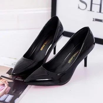 Женские туфли-лодочки большого размера, модельные туфли на высоком каблуке из лакированной кожи с острым носком, белые свадебные туфли на тонком каблуке, базовые туфли-лодочки красного цвета