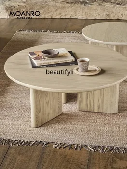 Журнальный столик в Бесшумном стиле, круглая Гостиная из массива дерева, Домашний Средне-Древний Французский Кремовый Стиль 4