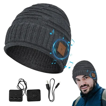 Зимние наушники, совместимые с Bluetooth 5.0, USB-перезаряжаемая музыкальная гарнитура, теплые вязаные шапочки-бини, беспроводные спортивные наушники 0