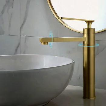 Золотой Латунный смеситель для ванной комнаты Fauce, смеситель для ванной комнаты с холодной и горячей водой, кран для раковины с одной ручкой, установленный на бортике, Матовый золотой кран