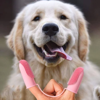 Зубная щетка для собак с 2 пальцами, силиконовая пальчиковая щетка для легкой чистки зубов для кошек и собак 0