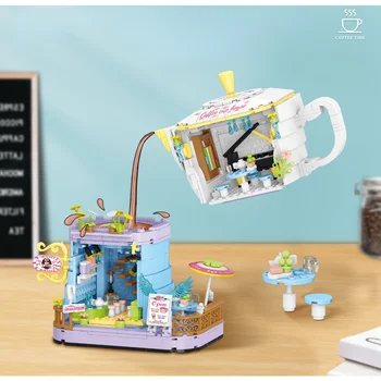 Игрушка для творчества в сборе для детей Городской вид на улицу Романтическая кофейня Пляжный домик для газировки 3D модель строительного блока Кирпич
