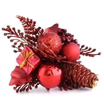 Искусственный цветок, красная рождественская сосновая шишка, смешанная искусственная ветка сосновой шишки, рождественское украшение для дома, рождественский декор своими руками 0