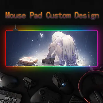 Коврик для мыши с изображением девушки из аниме, игровой коврик для мыши со светодиодной подсветкой RGB, компьютерный стол, клавиатура, сделай сам 0