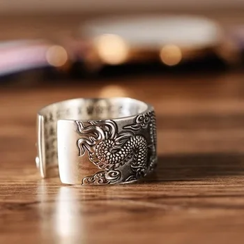 Кольца из настоящего серебра S925 для мужчин и Женщин Pixiu с рисунком монеты Дракона, Индивидуальное открытое кольцо, 8-10 долларов США