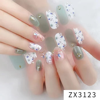 Корейская мода, обертывания, наклейки для ногтей, 3D Горный хрусталь, блестящие Цветочные Летние самоклеящиеся полоски для маникюра