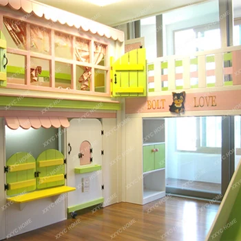 Креативная детская кровать из массива дерева в корейском стиле, регулируемая по высоте кровать, домик для мультяшной девочки, комбинированная двухъярусная кровать 3