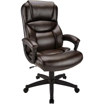 Кресло с высокой спинкой из натуральной кожи Fennington, коричневый/черный