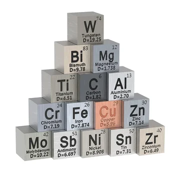 Кубики металлических элементов из 15 предметов -Набор кубиков плотности для 1 коллекции периодической таблицы элементов - кубик из чистого вольфрама (10 мм) Прочный