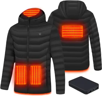 Куртка с Батарейным блоком 10000 мАч, Легкая Утепленная куртка с 3 Уровнями нагрева и 4 Зонами нагрева, Моющееся Пальто с подогревом для Мужчин