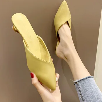Летние женские тонкие туфли-полусапожки Женская Корейская версия Желтых модельных туфель-слипонов, Новинка 2023 года 0