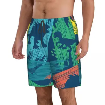 Летние мужские шорты с 3D-принтом динозавров, пляжные гавайские домашние шорты на шнурках для отдыха 1