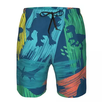 Летние мужские шорты с 3D-принтом динозавров, пляжные гавайские домашние шорты на шнурках для отдыха 3