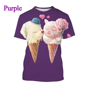 Летняя новинка Для женщин/мужчин, модная повседневная футболка унисекс с 3D принтом мороженого, Дышащая Мягкая и удобная футболка 3