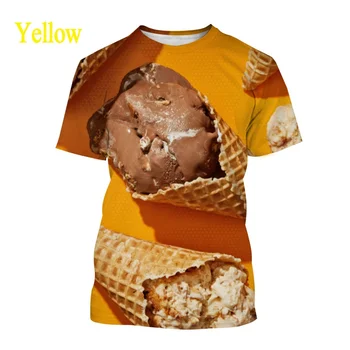 Летняя новинка Для женщин/мужчин, модная повседневная футболка унисекс с 3D принтом мороженого, Дышащая Мягкая и удобная футболка 4