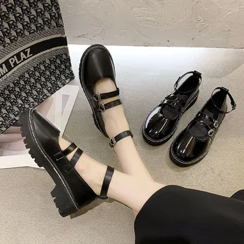 Милые туфли Мэри Джейн на платформе в стиле Лолиты, женские туфли на плоской подошве из лакированной кожи с пряжкой и ремешком, женские японские лоферы в стиле каваи 4