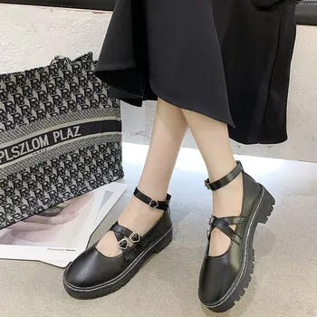 Милые туфли Мэри Джейн на платформе в стиле Лолиты, женские туфли на плоской подошве из лакированной кожи с пряжкой и ремешком, женские японские лоферы в стиле каваи 5