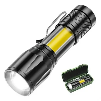 Мини Перезаряжаемый светодиодный фонарик COB XPE Портативный фонарь для кемпинга, фонарь с масштабируемой фокусировкой, Тактический фонарик с зажимом для ручки 5