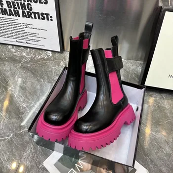 Модная дизайнерская обувь смешанных цветов, женская обувь в уличном стиле панк, розовые ботинки на толстой подошве, женская обувь на массивном каблуке, Зимние ботинки botas