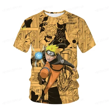 Модная футболка Naruto с персонажем Наруто, толстовка Harajuku с 3D принтом Для мальчиков и девочек, Модная Стильная футболка с коротким рукавом от 2 до 14 лет