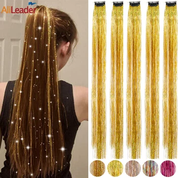 Модные Блестящие заколки для волос, Мишура, Красочные наращивание волос, 19,5-дюймовые Синтетические Термостойкие Блестящие наращивание волос для женщин