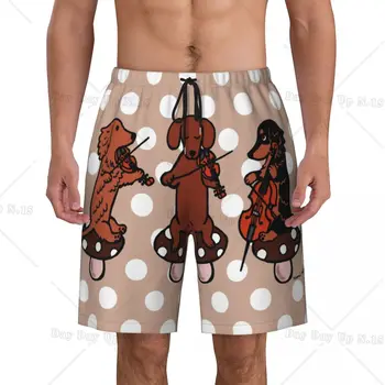 Мужские плавки с принтом Струнного трио музыкантов-такс, Быстросохнущая пляжная одежда, Пляжные шорты-бордшорты для собак