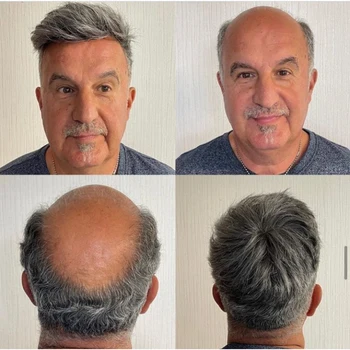 Мужской парик Natrual Human Hair Replacement Systems для мужчин из тонкой кожи с Монокружевым верхом и прочной полиуретановой спинкой
