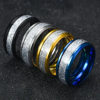 Мужчины 8 мм с инкрустацией из метеоритного камня Серебряного цвета, кольцо из нержавеющей стали, обручальное кольцо, коктейльная вечеринка, высокие ювелирные изделия 0