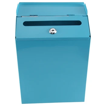 Настенный почтовый ящик Настенный ящик для сбора пожертвований Фермерский почтовый ящик с ключом Подходит для домашнего офиса Синий 0