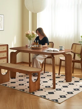 Небольшая гостиная из массива дерева, обеденный стол, конторка, верстак двойного назначения, прямоугольный, простой и современный 5