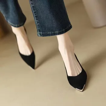 Новая Элегантная Женская Обувь На Шпильке С Острым Носком И Мелким Металлическим Украшением, Повседневная Праздничная Пикантная Удобная Модная Обувь На Низком Каблуке 0