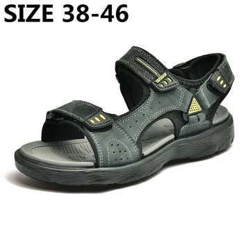 Новые классические кожаные мужские сандалии, Летняя повседневная обувь, Мужская уличная пляжная обувь, Римские летние мужские водонепроницаемые ботинки, Размер 38-46