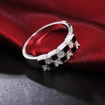 Новые кольца из стерлингового серебра 925 пробы для женщин, тонкий хрусталь, черно-белая сетка, модные подарки для вечеринок, студенческий шарм, свадебные украшения 1