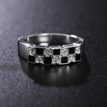 Новые кольца из стерлингового серебра 925 пробы для женщин, тонкий хрусталь, черно-белая сетка, модные подарки для вечеринок, студенческий шарм, свадебные украшения 3