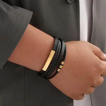 Новые роскошные многослойные кожаные браслеты для мужчин, плетеные браслеты в стиле панк-рок из нержавеющей стали, Ювелирные украшения, подарки 2