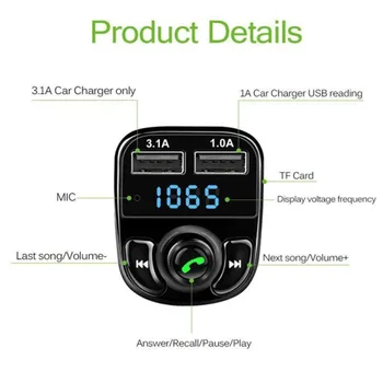 Новый Автомобильный Аудиокомплект X8, Совместимый с Bluetooth, 5.0 Громкой Связи, Двойной Передатчик, Aux Модулятор, MP3-Плеер, Автомобильное USB-зарядное Устройство 3.1A 4
