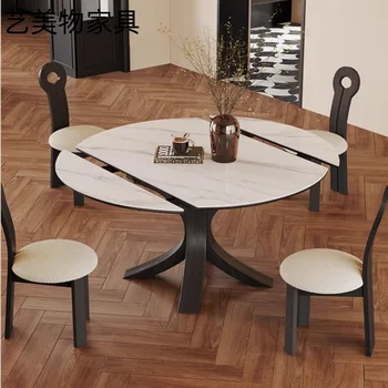 Обеденный стол из сланца в стиле ретро из цельного дерева, выдвижной квадратный круг, двойного назначения, черный, новый итальянский обеденный стол высокого класса