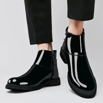 Обувь для мужчин 2023 Брендовые мужские ботинки с пряжкой на ремне, модные мужские кожаные повседневные ботинки на молнии сбоку, сохраняющие тепло, с круглым носком