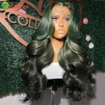 Омбре Выцветший Зеленый цвет HD 13x4 Кружевной Фронтальный парик Объемная волна 5x5 Кружевной парик с закрытием Прозрачные кружевные парики из человеческих волос для женщин