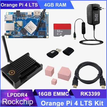 Оранжевый Pi 4 LTS 4 ГБ 16 ГБ EMMC LPDDR4 RK3399 Wifi + BT5.0 Гигабитный Ethernet Дополнительный Металлический корпус С питанием от Android Ubuntu Debian OS 0