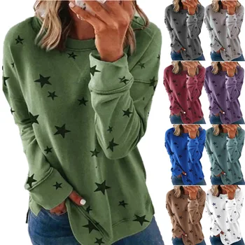Осенне-зимняя новинка 2023, женская свободная повседневная футболка с длинными рукавами, свитер с принтом, футболка с рисунком модных звезд.