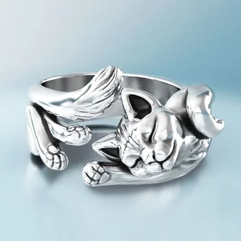 Открывающие кольца в форме Милого Кота Удачи для женщин, Серебряного цвета, Винтажное кольцо с лягушкой и жабой, Нежное кольцо на палец, модные украшения для девочек