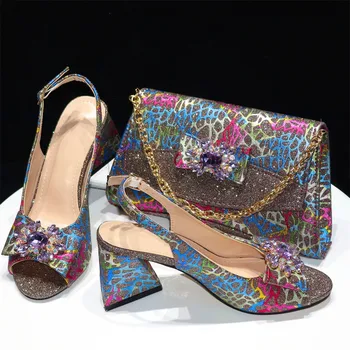 Очаровательная модная женская обувь с сумками в тон, набор высококачественных туфель и сумок из африканских страз для вечеринки 0